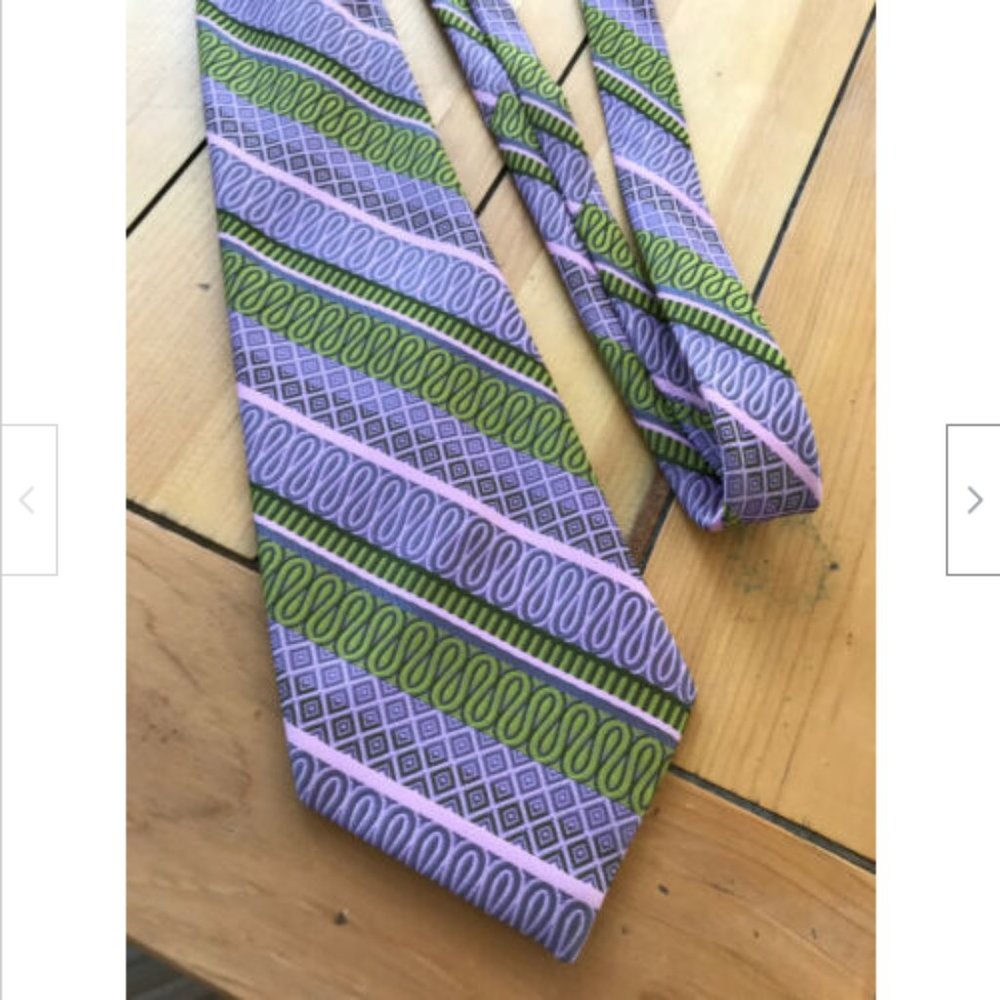 Vintage Oleg Cassini Pink & Lime Green Abstract Pattern 4" wide Necktie 58"